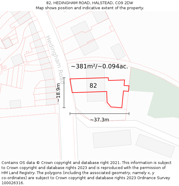 82, HEDINGHAM ROAD, HALSTEAD, CO9 2DW: Plot and title map