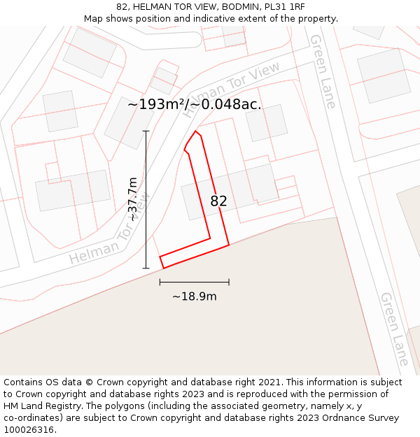 82, HELMAN TOR VIEW, BODMIN, PL31 1RF: Plot and title map