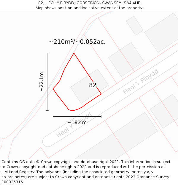 82, HEOL Y PIBYDD, GORSEINON, SWANSEA, SA4 4HB: Plot and title map