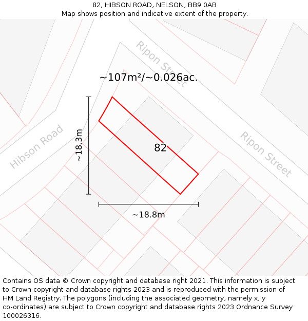 82, HIBSON ROAD, NELSON, BB9 0AB: Plot and title map