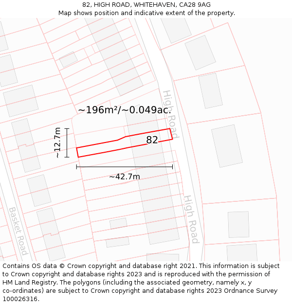 82, HIGH ROAD, WHITEHAVEN, CA28 9AG: Plot and title map