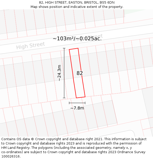 82, HIGH STREET, EASTON, BRISTOL, BS5 6DN: Plot and title map
