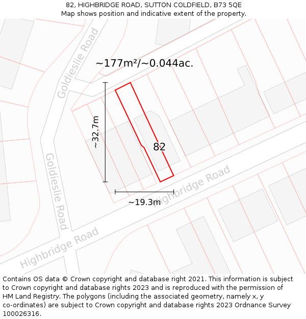 82, HIGHBRIDGE ROAD, SUTTON COLDFIELD, B73 5QE: Plot and title map