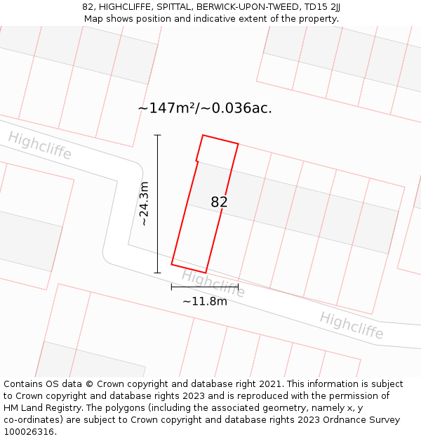 82, HIGHCLIFFE, SPITTAL, BERWICK-UPON-TWEED, TD15 2JJ: Plot and title map
