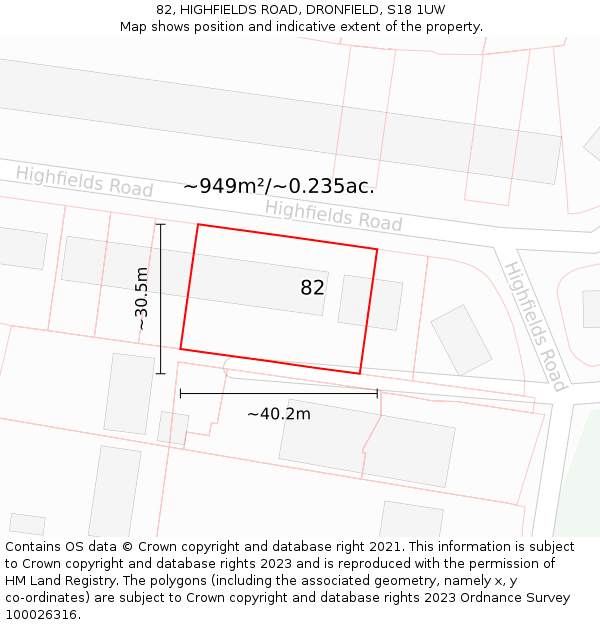 82, HIGHFIELDS ROAD, DRONFIELD, S18 1UW: Plot and title map