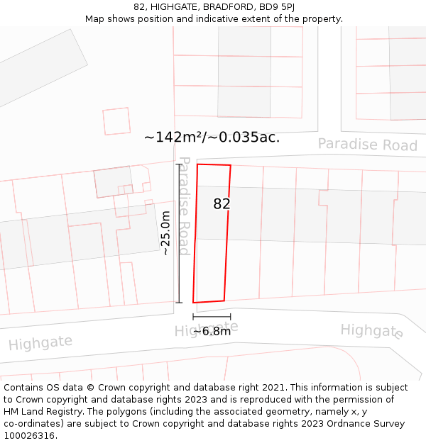 82, HIGHGATE, BRADFORD, BD9 5PJ: Plot and title map
