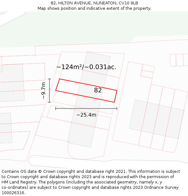 82, HILTON AVENUE, NUNEATON, CV10 9LB: Plot and title map
