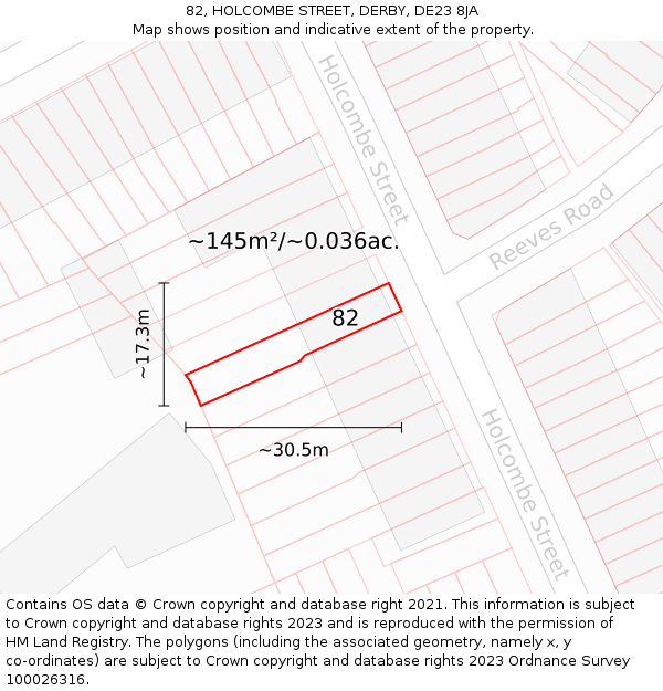 82, HOLCOMBE STREET, DERBY, DE23 8JA: Plot and title map
