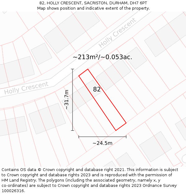 82, HOLLY CRESCENT, SACRISTON, DURHAM, DH7 6PT: Plot and title map