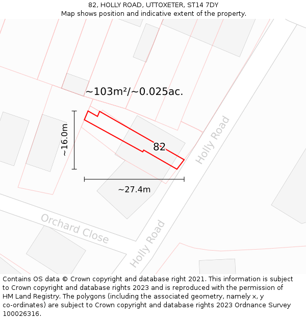 82, HOLLY ROAD, UTTOXETER, ST14 7DY: Plot and title map