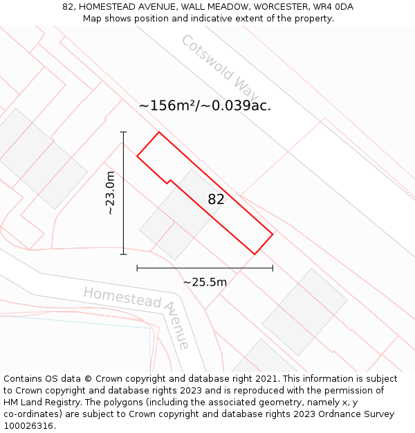 82, HOMESTEAD AVENUE, WALL MEADOW, WORCESTER, WR4 0DA: Plot and title map