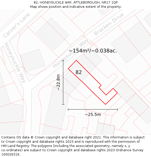 82, HONEYSUCKLE WAY, ATTLEBOROUGH, NR17 1QP: Plot and title map