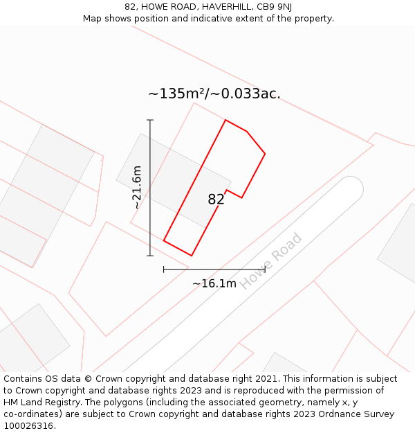 82, HOWE ROAD, HAVERHILL, CB9 9NJ: Plot and title map