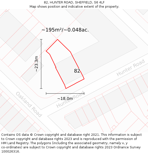 82, HUNTER ROAD, SHEFFIELD, S6 4LF: Plot and title map