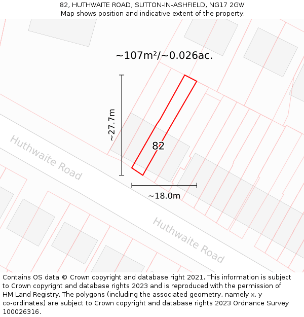 82, HUTHWAITE ROAD, SUTTON-IN-ASHFIELD, NG17 2GW: Plot and title map