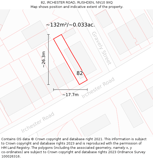 82, IRCHESTER ROAD, RUSHDEN, NN10 9XQ: Plot and title map