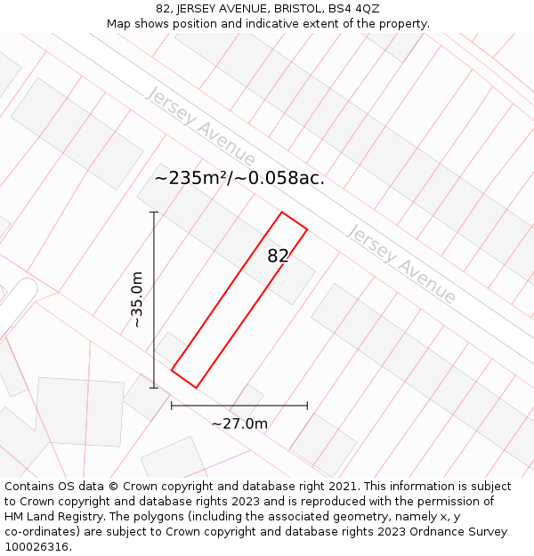 82, JERSEY AVENUE, BRISTOL, BS4 4QZ: Plot and title map