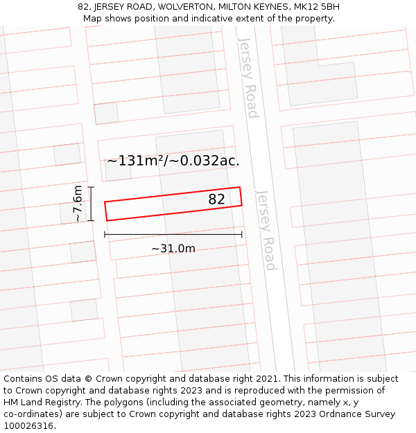 82, JERSEY ROAD, WOLVERTON, MILTON KEYNES, MK12 5BH: Plot and title map