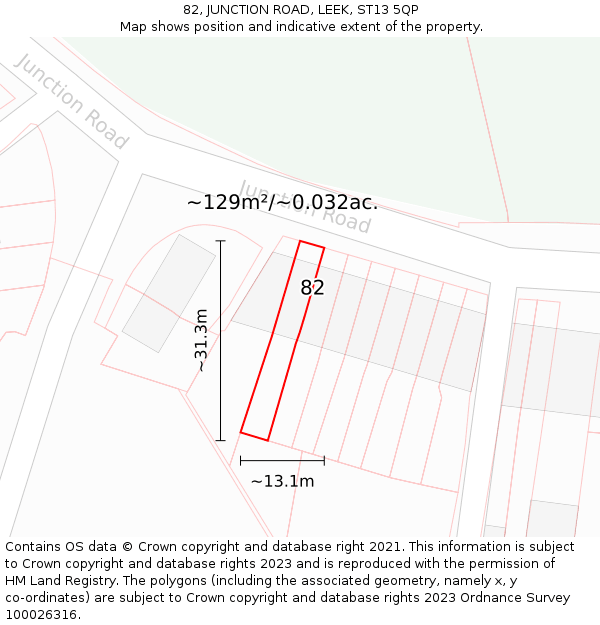 82, JUNCTION ROAD, LEEK, ST13 5QP: Plot and title map