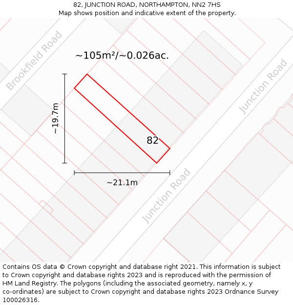 82, JUNCTION ROAD, NORTHAMPTON, NN2 7HS: Plot and title map