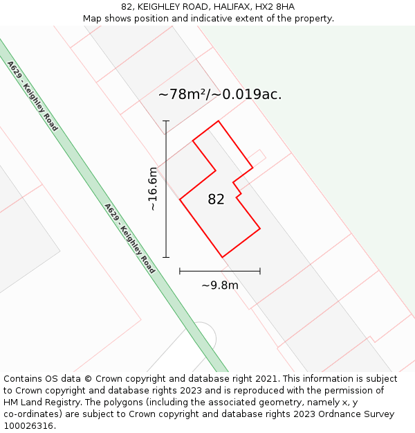 82, KEIGHLEY ROAD, HALIFAX, HX2 8HA: Plot and title map