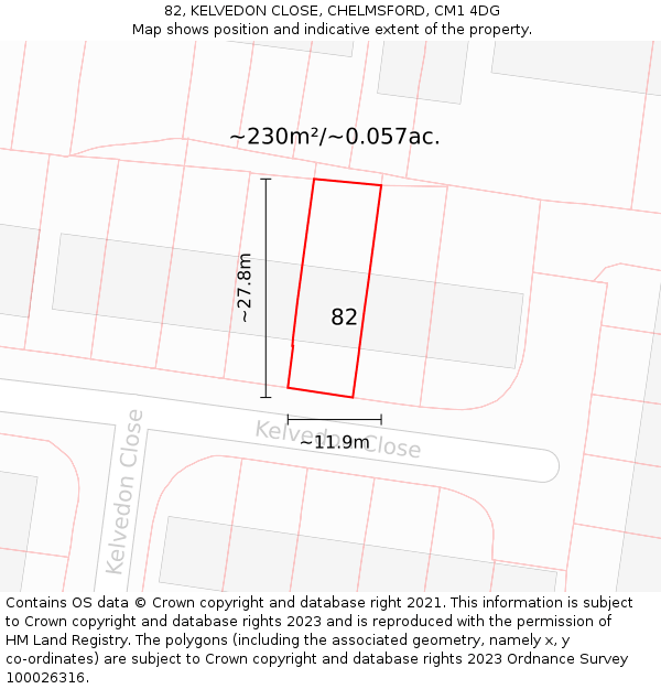 82, KELVEDON CLOSE, CHELMSFORD, CM1 4DG: Plot and title map