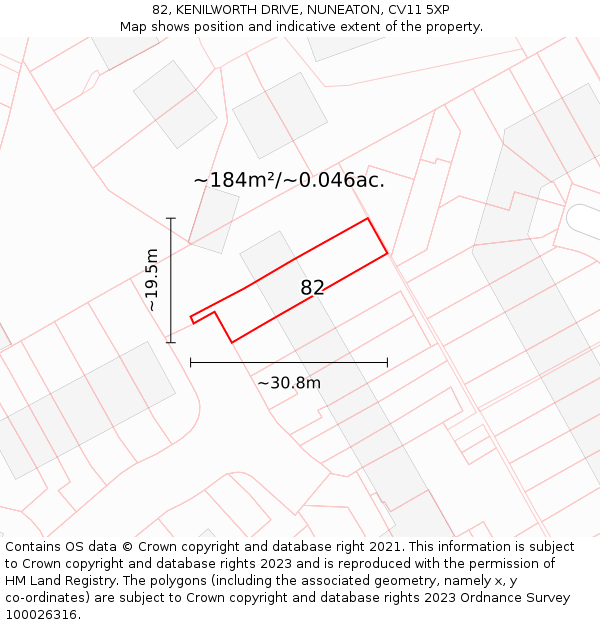 82, KENILWORTH DRIVE, NUNEATON, CV11 5XP: Plot and title map