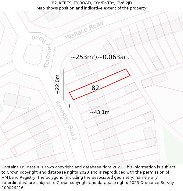 82, KERESLEY ROAD, COVENTRY, CV6 2JD: Plot and title map