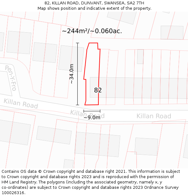 82, KILLAN ROAD, DUNVANT, SWANSEA, SA2 7TH: Plot and title map