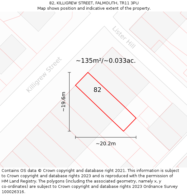 82, KILLIGREW STREET, FALMOUTH, TR11 3PU: Plot and title map