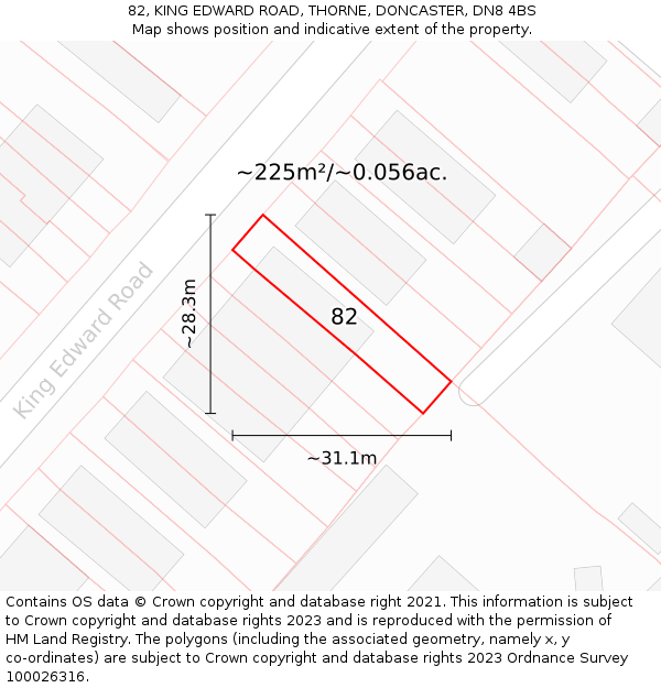 82, KING EDWARD ROAD, THORNE, DONCASTER, DN8 4BS: Plot and title map