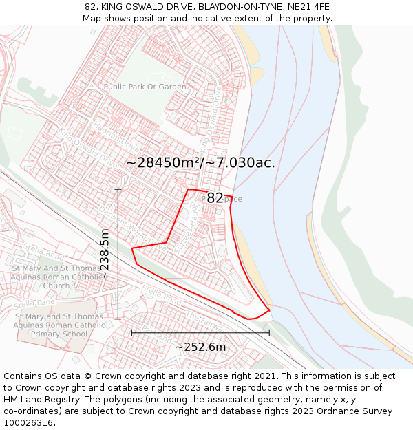 82, KING OSWALD DRIVE, BLAYDON-ON-TYNE, NE21 4FE: Plot and title map
