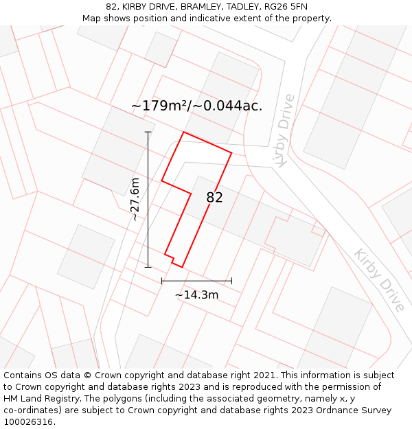 82, KIRBY DRIVE, BRAMLEY, TADLEY, RG26 5FN: Plot and title map