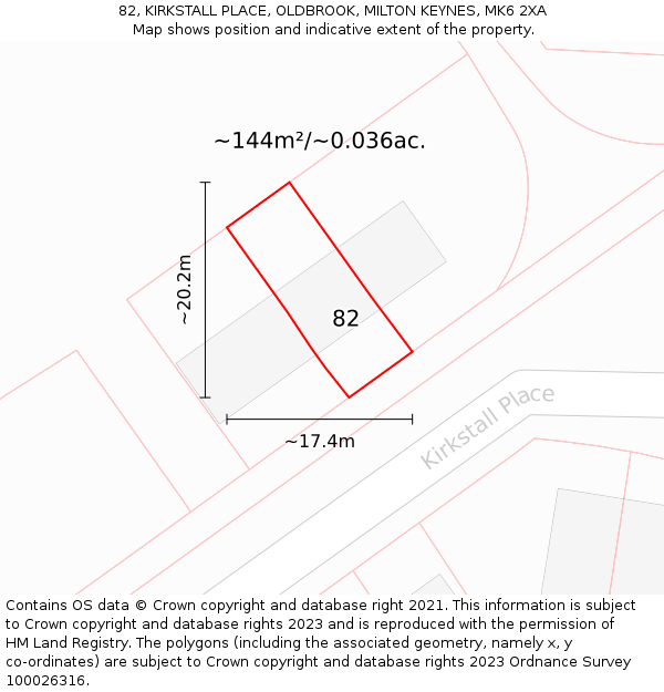 82, KIRKSTALL PLACE, OLDBROOK, MILTON KEYNES, MK6 2XA: Plot and title map