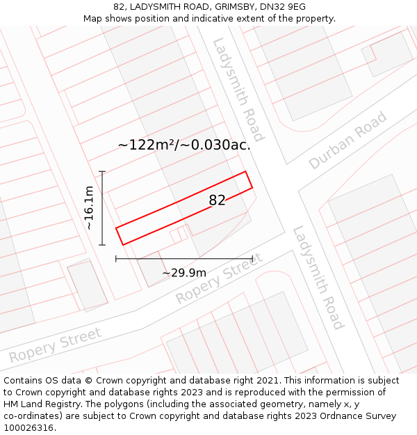 82, LADYSMITH ROAD, GRIMSBY, DN32 9EG: Plot and title map