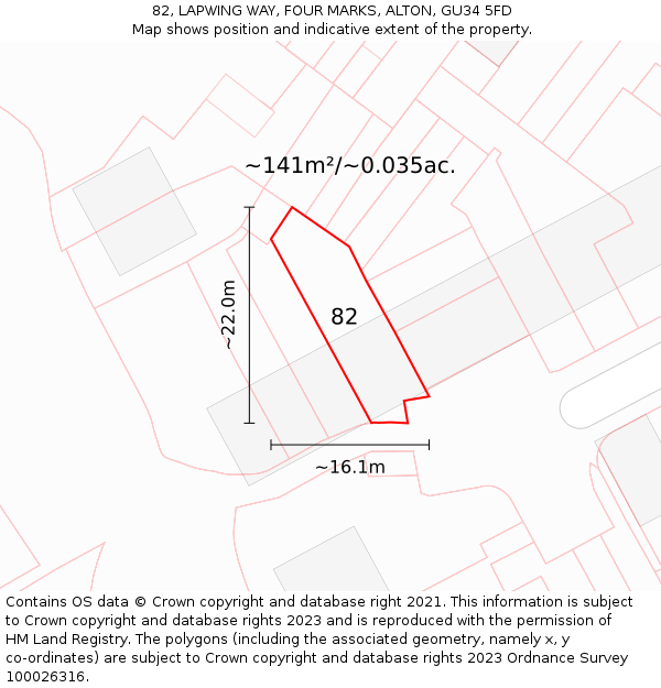 82, LAPWING WAY, FOUR MARKS, ALTON, GU34 5FD: Plot and title map