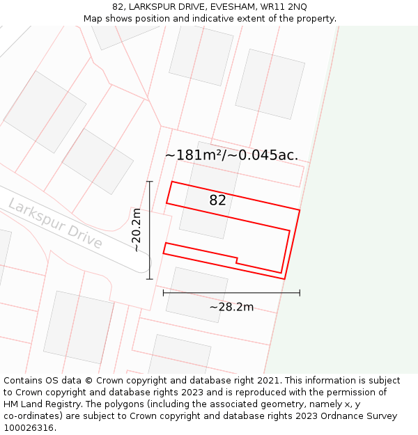 82, LARKSPUR DRIVE, EVESHAM, WR11 2NQ: Plot and title map