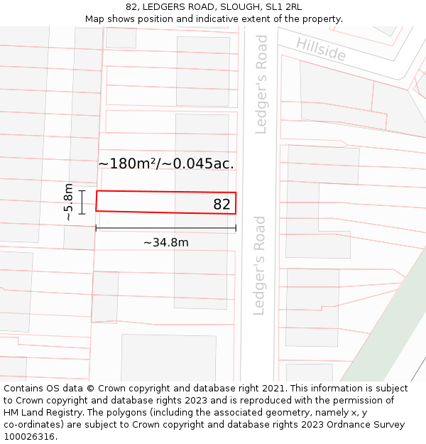 82, LEDGERS ROAD, SLOUGH, SL1 2RL: Plot and title map