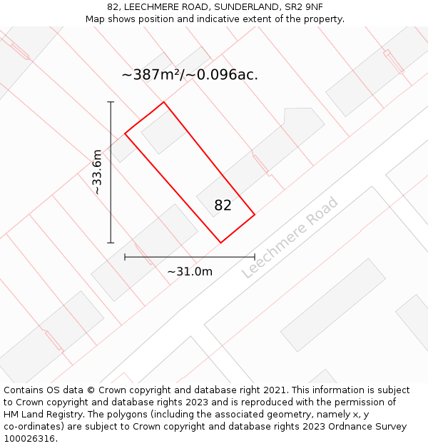 82, LEECHMERE ROAD, SUNDERLAND, SR2 9NF: Plot and title map