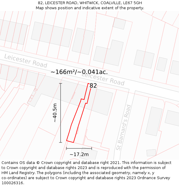 82, LEICESTER ROAD, WHITWICK, COALVILLE, LE67 5GH: Plot and title map