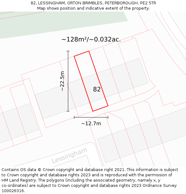 82, LESSINGHAM, ORTON BRIMBLES, PETERBOROUGH, PE2 5TR: Plot and title map