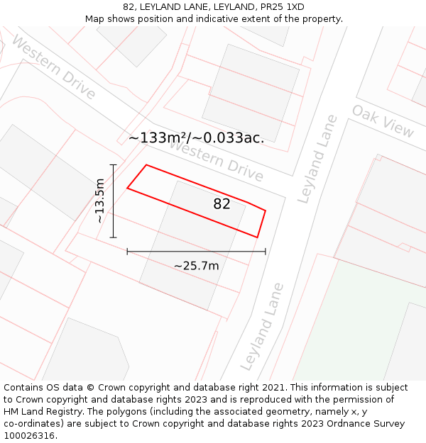 82, LEYLAND LANE, LEYLAND, PR25 1XD: Plot and title map