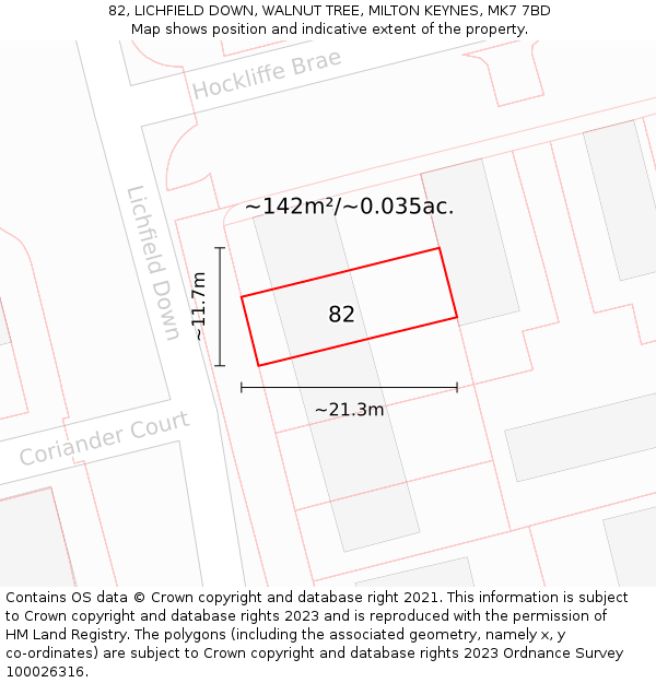 82, LICHFIELD DOWN, WALNUT TREE, MILTON KEYNES, MK7 7BD: Plot and title map