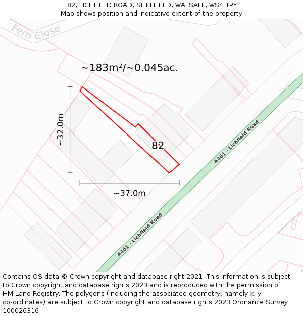 82, LICHFIELD ROAD, SHELFIELD, WALSALL, WS4 1PY: Plot and title map