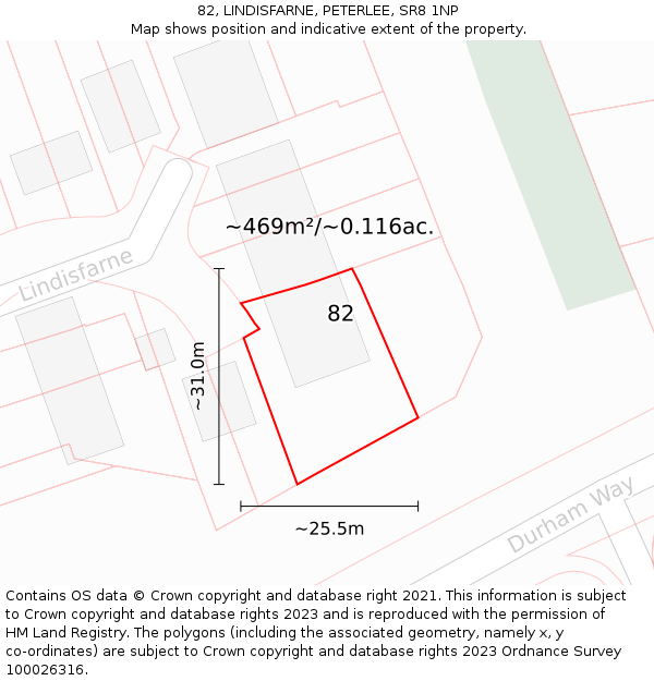 82, LINDISFARNE, PETERLEE, SR8 1NP: Plot and title map