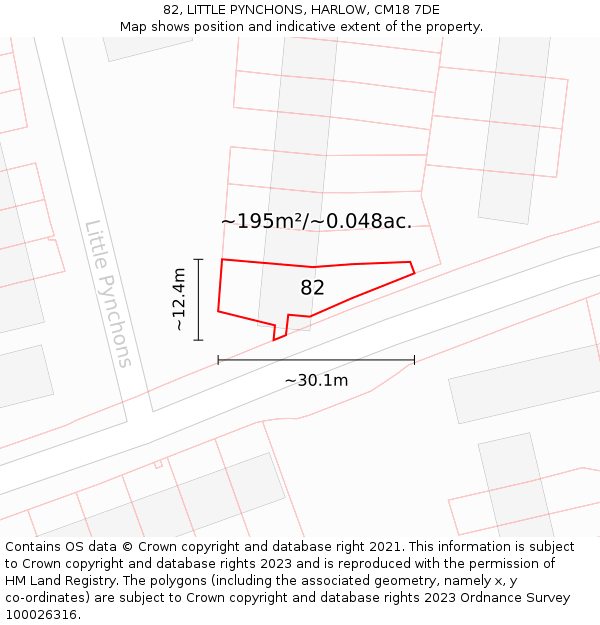 82, LITTLE PYNCHONS, HARLOW, CM18 7DE: Plot and title map