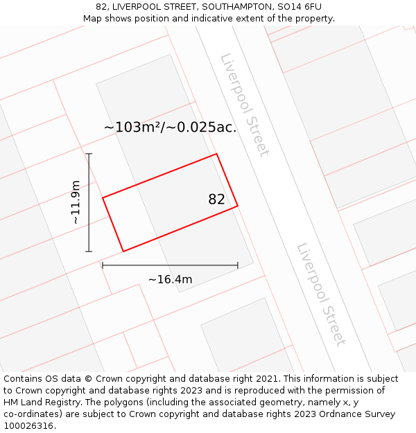 82, LIVERPOOL STREET, SOUTHAMPTON, SO14 6FU: Plot and title map