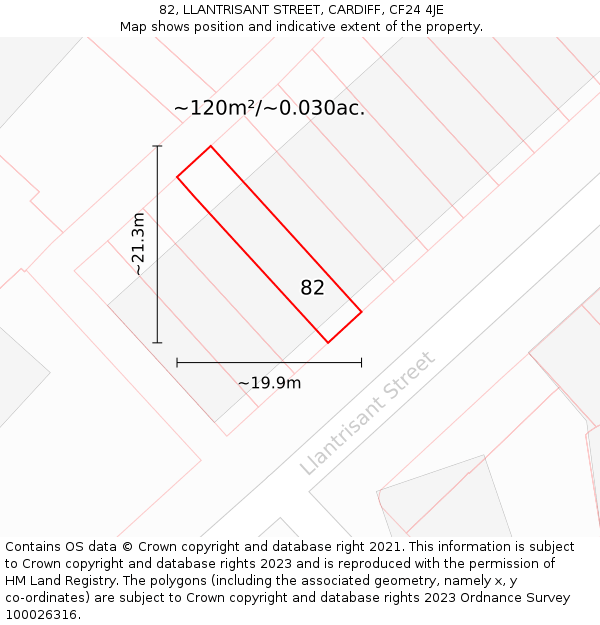 82, LLANTRISANT STREET, CARDIFF, CF24 4JE: Plot and title map