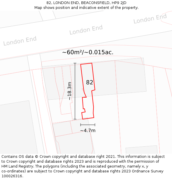 82, LONDON END, BEACONSFIELD, HP9 2JD: Plot and title map