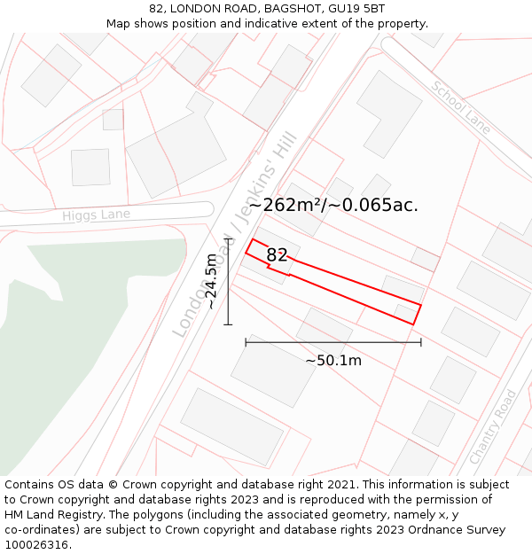 82, LONDON ROAD, BAGSHOT, GU19 5BT: Plot and title map
